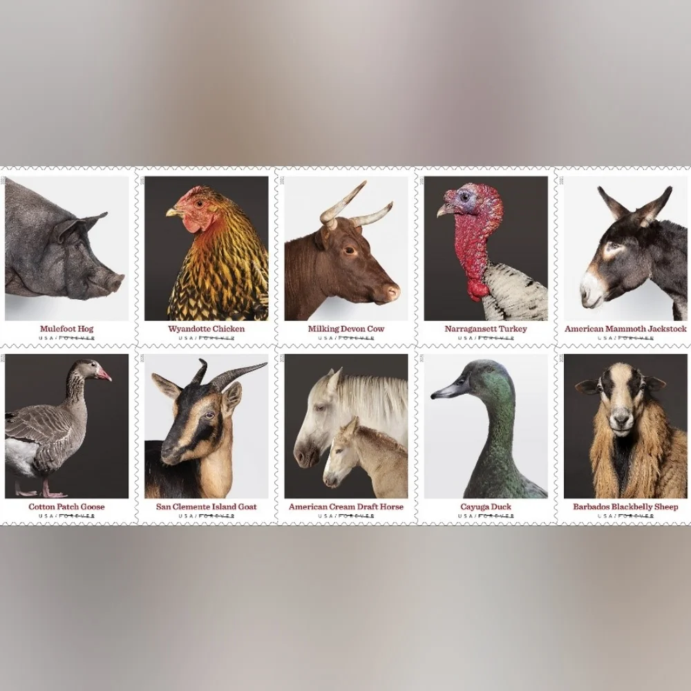 100 Heritage Breeds 2021 Forever Postage Stamps US Postal USPS Farm Animals Mail